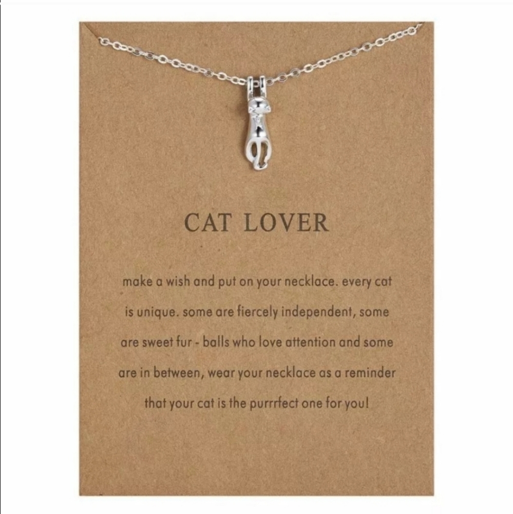 Silver "Cat Lover" Cat Pendant Necklace